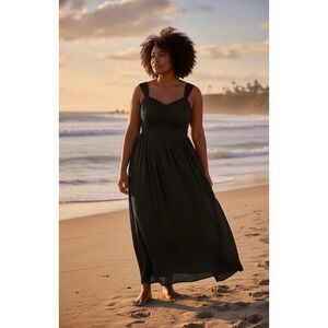 Grace Karin NWT Black Smocked Waist Maxi Dress Square Neck Sleeveless Flowy 2X #